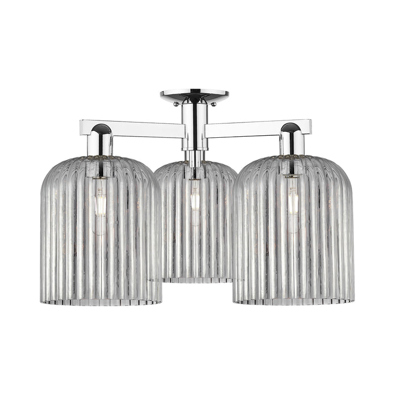 Innovations Bridal Veil 26in 3-Light Semi-Flush Mount | Industrial Modern Polished Chrome and Light Smoke Ribbed Glass | Model 716-3F-PC-G559-8SM