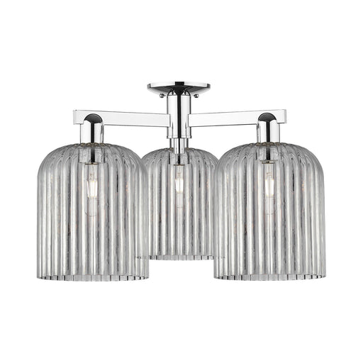 Innovations Bridal Veil 26in 3-Light Semi-Flush Mount | Industrial Modern Polished Chrome and Light Smoke Ribbed Glass | Model 716-3F-PC-G559-8SM