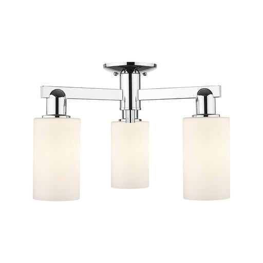 Innovations Clymer 21in 3-Light Semi-Flush Mount | Industrial Polished Chrome and Matte White Glass | Kitchen & Hallway | 21.38 x | Model 716-3F-PC-G801