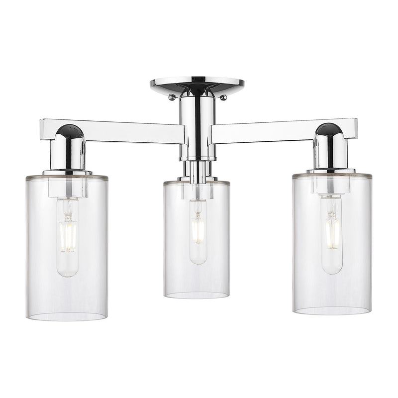 Innovations Clymer 21in 3-Light Semi-Flush Mount | Industrial Polished Chrome and Clear Glass | Entryway & Hallway | 21.38 x 10.75 | Model 716-3F-PC-G802