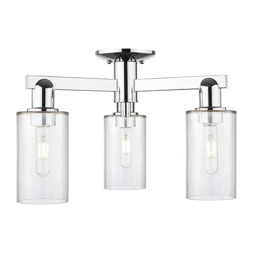 Innovations Clymer 21in 3-Light Semi-Flush Mount | Industrial Polished Chrome and Clear Glass | Entryway & Hallway | 21.38 x 10.75 | Model 716-3F-PC-G802