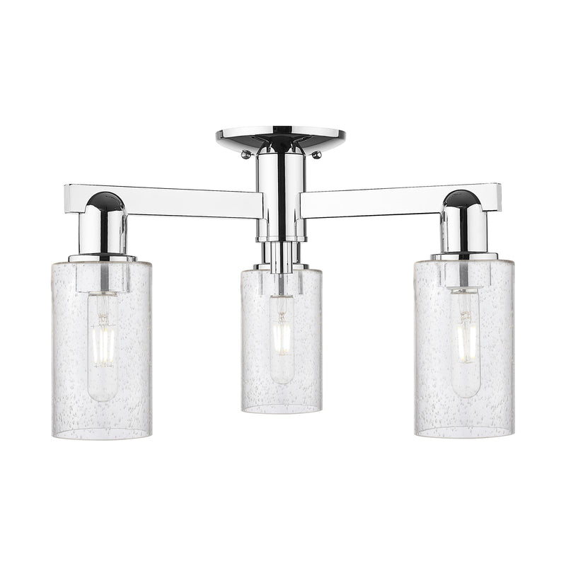 Innovations Clymer 21in 3-Light Semi-Flush Mount | Industrial Polished Chrome Steel and Seedy Glass | Entryway & Hallway | 21.38 x | Model 716-3F-PC-G804