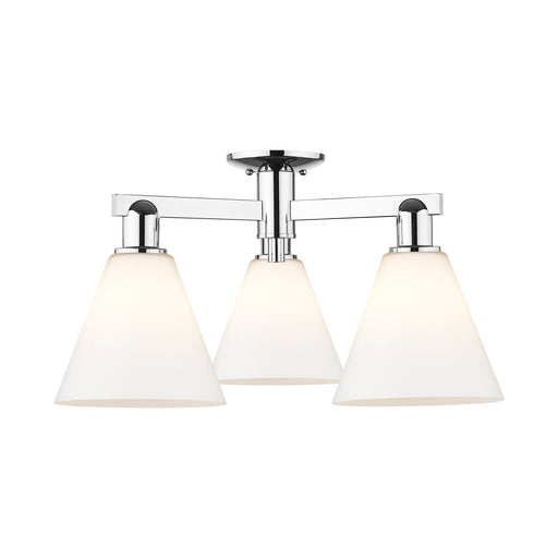 Innovations Berkshire Glass 26in 3-Light Semi-Flush Mount | Industrial Polished Chrome and Matte White Glass | Kitchen & Hallway | Model 716-3F-PC-GBC-81