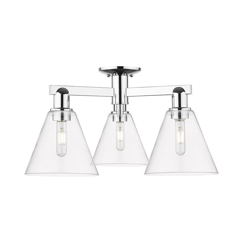 Innovations Berkshire Glass 26in 3-Light Semi-Flush Mount | Industrial Polished Chrome Steel and Clear Glass | Entryway & Hallway | Model 716-3F-PC-GBC-82