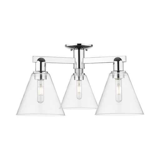 Innovations Berkshire Glass 26in 3-Light Semi-Flush Mount | Industrial Polished Chrome Steel and Clear Glass | Entryway & Hallway | Model 716-3F-PC-GBC-82