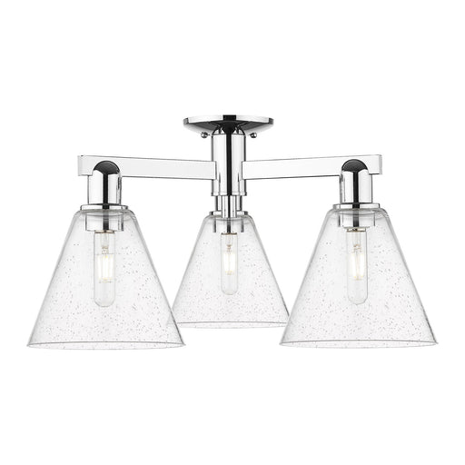 Innovations Berkshire Glass 25.5in 3-Light Semi-Flush Mount | Industrial Polished Chrome Steel and Seedy Glass Cone Shade | Damp | Model 716-3F-PC-GBC-84