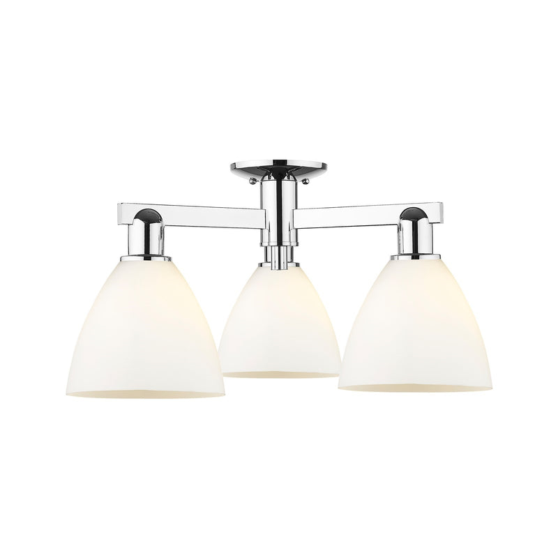 Innovations Bristol 25in 3-Light Semi-Flush Mount | Industrial Modern Polished Chrome and Matte White Glass | Kitchen & Hallway | Model 716-3F-PC-GBD-751