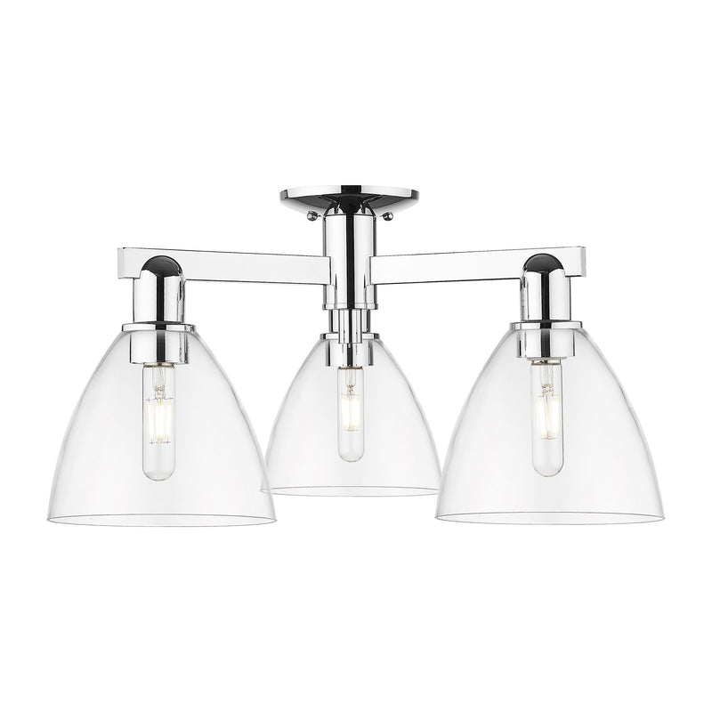 Innovations Bristol 25in 3-Light Semi-Flush Mount | Industrial Polished Chrome Steel and Clear Glass | Kitchen & Hallway | 25 x | Model 716-3F-PC-GBD-752