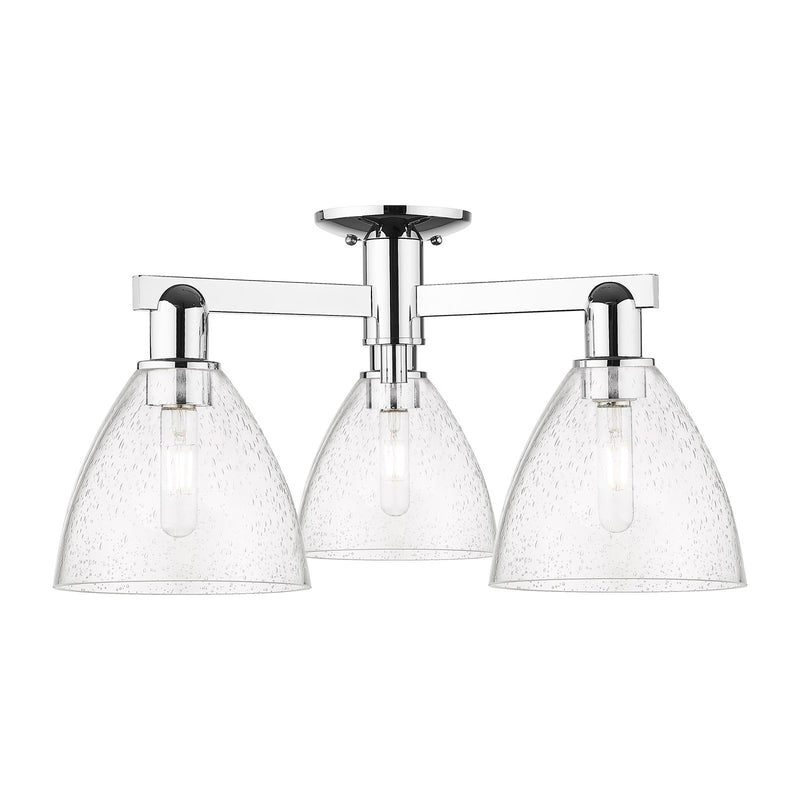 Innovations Bristol 25in 3-Light Semi-Flush Mount | Industrial Polished Chrome Steel and Seedy Glass Dome Shade | Entryway & | Model 716-3F-PC-GBD-754