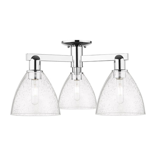 Innovations Bristol 25in 3-Light Semi-Flush Mount | Industrial Polished Chrome Steel and Seedy Glass Dome Shade | Entryway & | Model 716-3F-PC-GBD-754