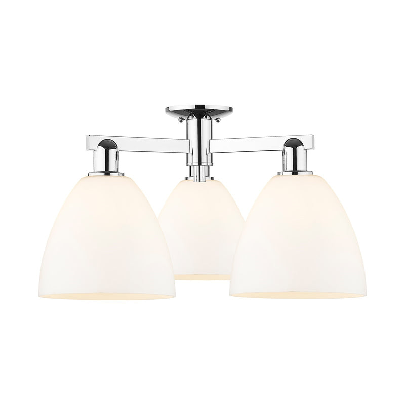 Innovations Bristol 27in 3-Light Semi-Flush Mount | Industrial Polished Chrome and Matte White Glass | Living Room & Entryway | Model 716-3F-PC-GBD-91
