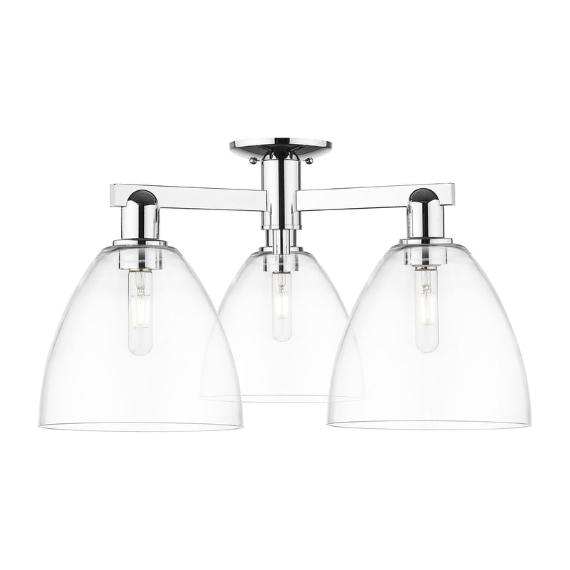 Innovations Bristol 26.5in 3-Light Semi-Flush Mount | Industrial Polished Chrome Steel and Clear Glass | Entryway & Hallway | Model 716-3F-PC-GBD-92