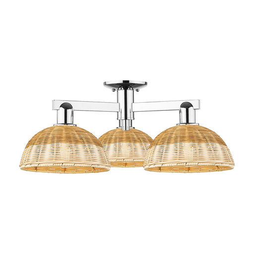 Innovations Bristol Natural II 27in 3-Light Semi-Flush Mount | Industrial Polished Chrome and Natural Fiber Shade | Damp | Model 716-3F-PC-NBD2-9-NAT