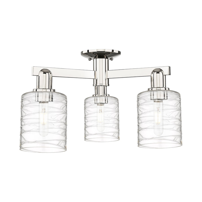 Innovations Cobbleskill 23in 3-Light Semi-Flush Mount | Industrial Polished Nickel and Deco Swirl Glass | Entryway & Hallway | Model 716-3F-PN-G1113