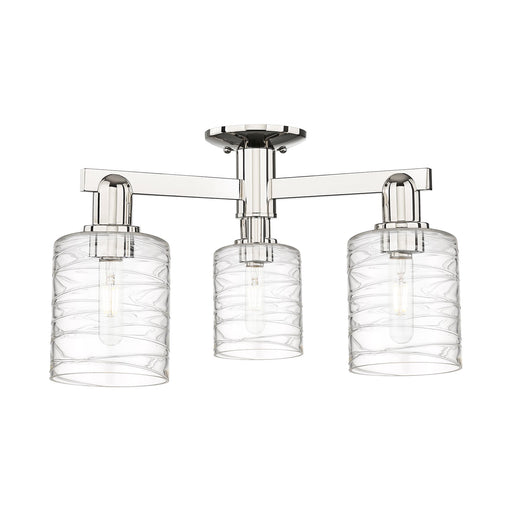 Innovations Cobbleskill 23in 3-Light Semi-Flush Mount | Industrial Polished Nickel and Deco Swirl Glass | Entryway & Hallway | Model 716-3F-PN-G1113