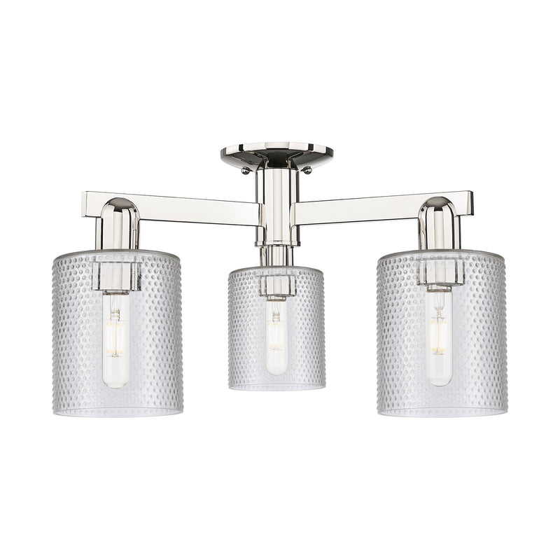 Innovations Cobbleskill 23in 3-Light Semi-Flush Mount | Industrial Polished Nickel Steel and Clear Glass | Damp-Rated Entryway & | Model 716-3F-PN-G112