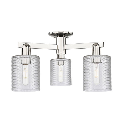 Innovations Cobbleskill 23in 3-Light Semi-Flush Mount | Industrial Polished Nickel Steel and Clear Glass | Damp-Rated Entryway & | Model 716-3F-PN-G112