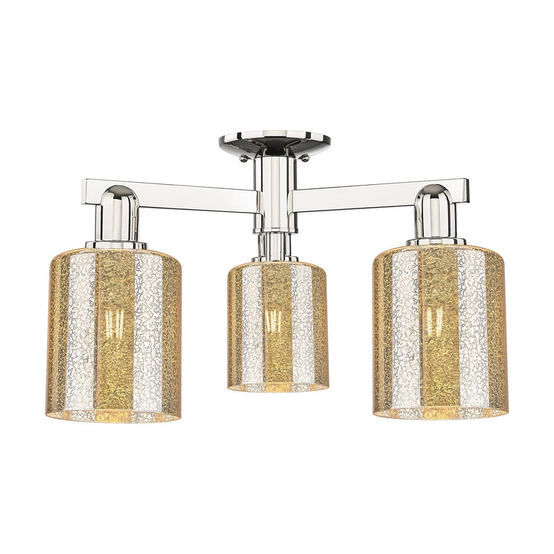Innovations Cobbleskill 23in 3-Light Semi-Flush Mount | Industrial Modern Polished Nickel and Mercury Glass | Entryway & Hallway | Model 716-3F-PN-G116