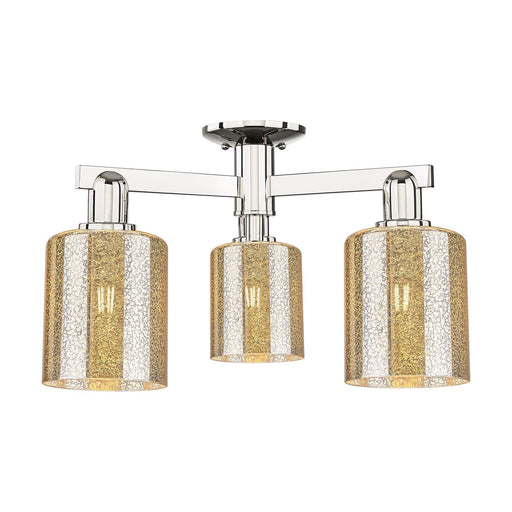 Innovations Cobbleskill 23in 3-Light Semi-Flush Mount | Industrial Modern Polished Nickel and Mercury Glass | Entryway & Hallway | Model 716-3F-PN-G116