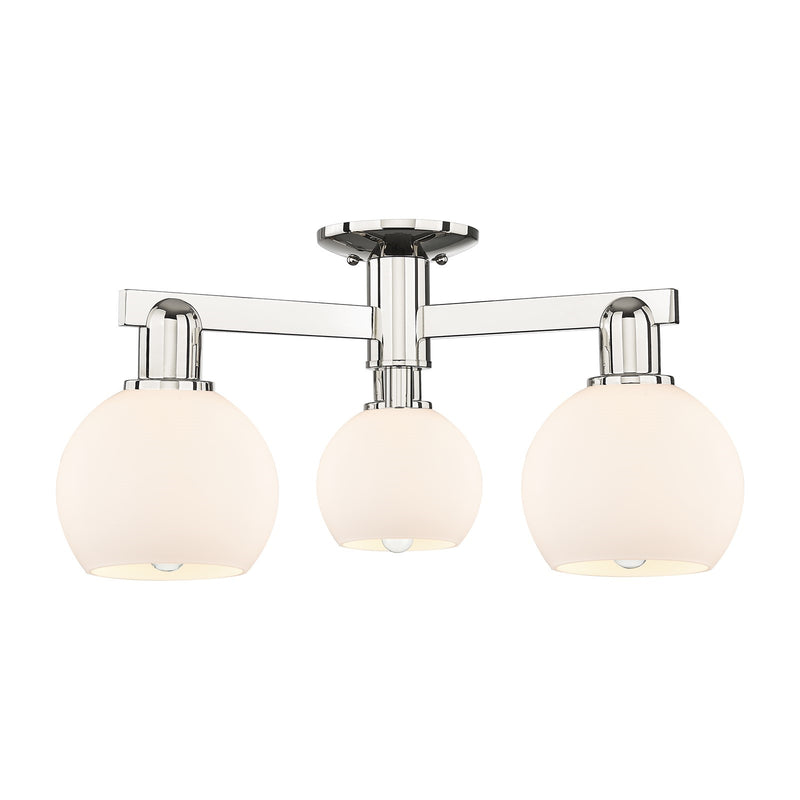 Innovations Athens 23in 3-Light Semi-Flush | Industrial Polished Nickel and Matte White Glass | Damp-Rated Entryway & Hallway | Model 716-3F-PN-G121-6
