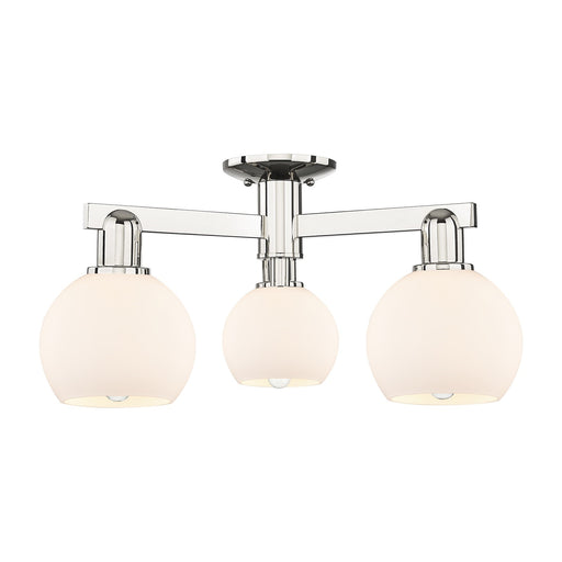 Innovations Athens 23in 3-Light Semi-Flush | Industrial Polished Nickel and Matte White Glass | Damp-Rated Entryway & Hallway | Model 716-3F-PN-G121-6