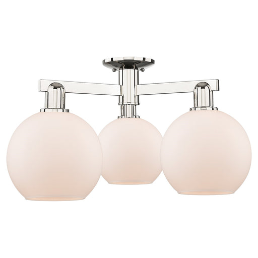 Innovations Athens 26in 3-Light Semi-Flush Mount | Industrial Polished Nickel Steel and Matte White Glass | Entryway & Hallway | Model 716-3F-PN-G121-8