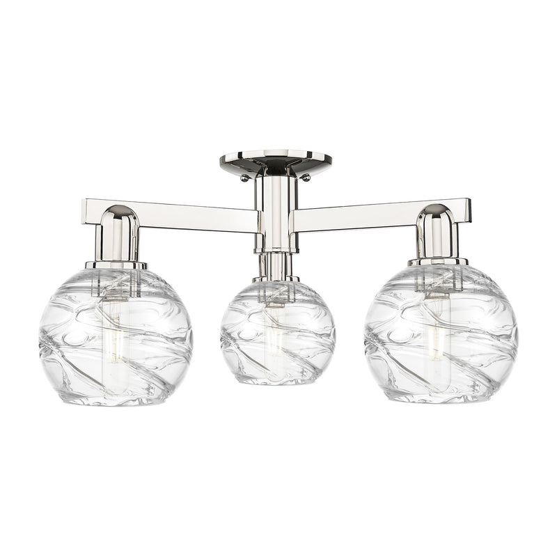 Innovations Athens Deco Swirl 23in 3-Light Semi-Flush Mount | Industrial Polished Nickel and Clear Deco Swirl Glass | Model 716-3F-PN-G1213-6CL