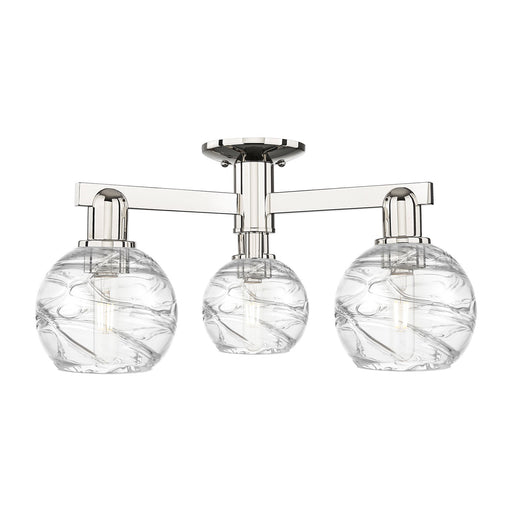 Innovations Athens Deco Swirl 23in 3-Light Semi-Flush Mount | Industrial Polished Nickel and Clear Deco Swirl Glass | Model 716-3F-PN-G1213-6CL