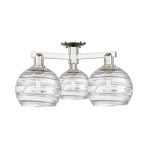 Innovations Athens Deco Swirl 26in 3-Light Semi-Flush Mount | Industrial Polished Nickel Steel and Clear Deco Swirl Glass | Model 716-3F-PN-G1213-8CL