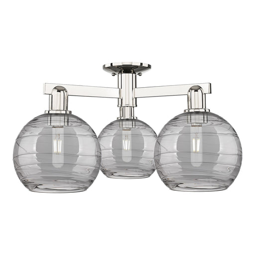Innovations Athens Deco Swirl 26in 3-Light Semi-Flush Mount | Industrial Modern Polished Nickel and Light Smoke Glass | Model 716-3F-PN-G1213-8SM