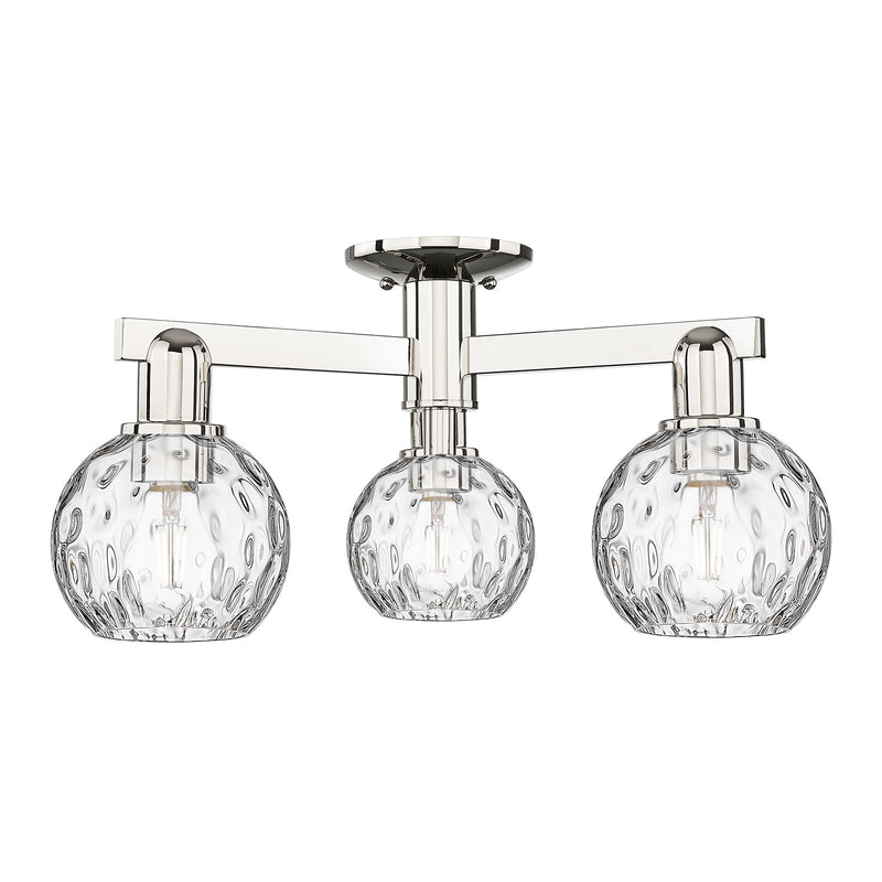Innovations Athens Water Glass 24in 3-Light Semi-Flush Mount | Industrial Polished Nickel Steel and Clear Water Glass | Model 716-3F-PN-G1215-6