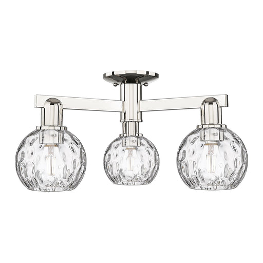 Innovations Athens Water Glass 24in 3-Light Semi-Flush Mount | Industrial Polished Nickel Steel and Clear Water Glass | Model 716-3F-PN-G1215-6