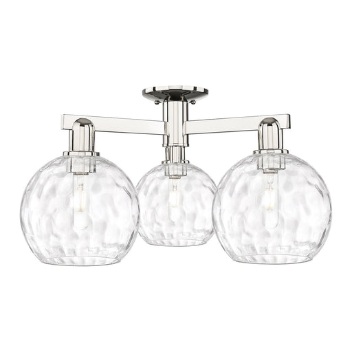 Innovations Athens Water Glass 26in 3-Light Semi-Flush Mount | Industrial Polished Nickel and Clear Glass Globe Shades | Model 716-3F-PN-G1215-8