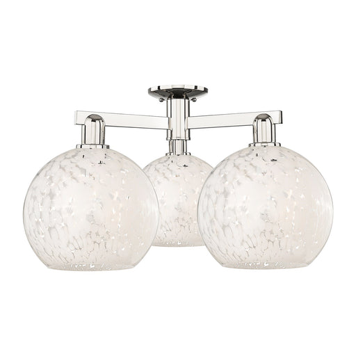Innovations Lighting White Mouchette 28in 3-Light Semi-Flush Mount | Industrial Polished Nickel Steel and White Mouchette | Model 716-3F-PN-G1216-10WM