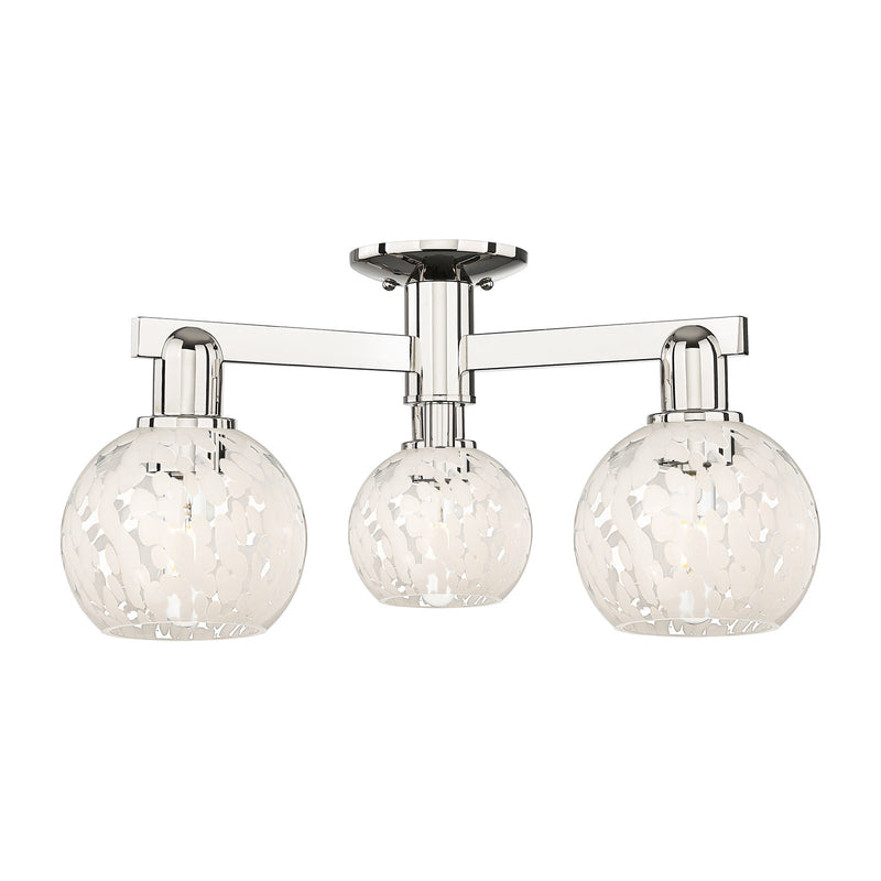 Innovations Lighting White Mouchette 24in 3-Light Semi-Flush Mount | Industrial Polished Nickel Steel and White Glass | Model 716-3F-PN-G1216-6WM
