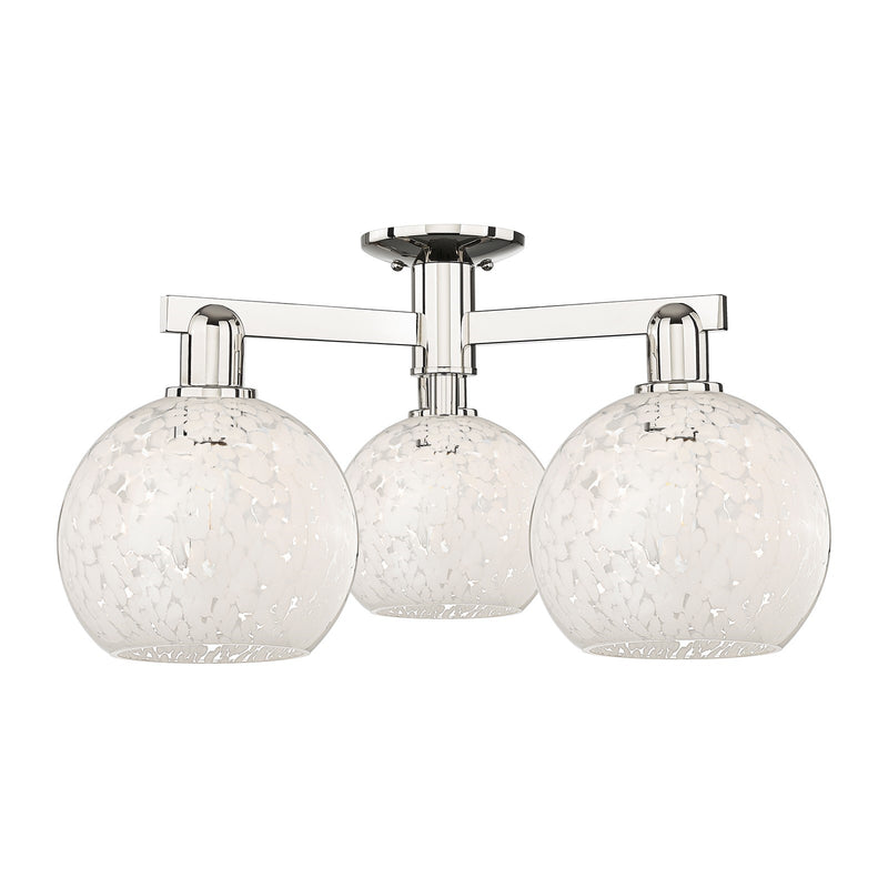 Innovations Lighting Arcadia 26in 3-Light Semi-Flush Mount | Industrial Polished Nickel and White Mouchette Glass | Entryway & | Model 716-3F-PN-G1216-8WM