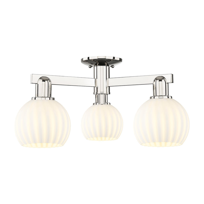 Innovations Lighting Arcadia 24in 3-Light Semi-Flush Mount | Industrial Polished Nickel and White Venetian Glass | Entryway & | Model 716-3F-PN-G1217-6WV