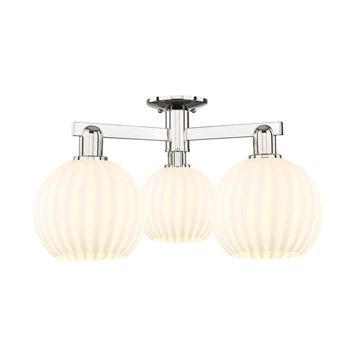 Innovations Lighting Arcadia 26in 3-Light Semi-Flush Mount | Industrial Polished Nickel and White Venetian Glass | Living Room | Model 716-3F-PN-G1217-8WV