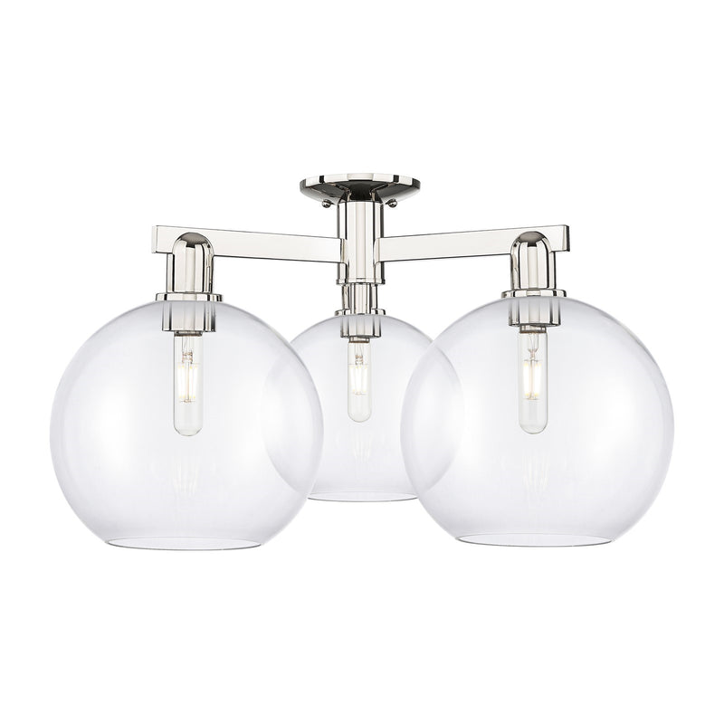 Innovations Athens 28in 3-Light Semi-Flush Mount | Industrial Polished Nickel and Clear Glass | Entryway & Hallway | 27.5 x 27.5 | Model 716-3F-PN-G122-10