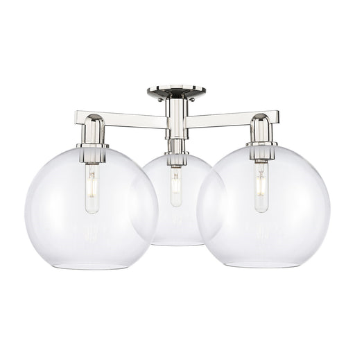 Innovations Athens 28in 3-Light Semi-Flush Mount | Industrial Polished Nickel and Clear Glass | Entryway & Hallway | 27.5 x 27.5 | Model 716-3F-PN-G122-10