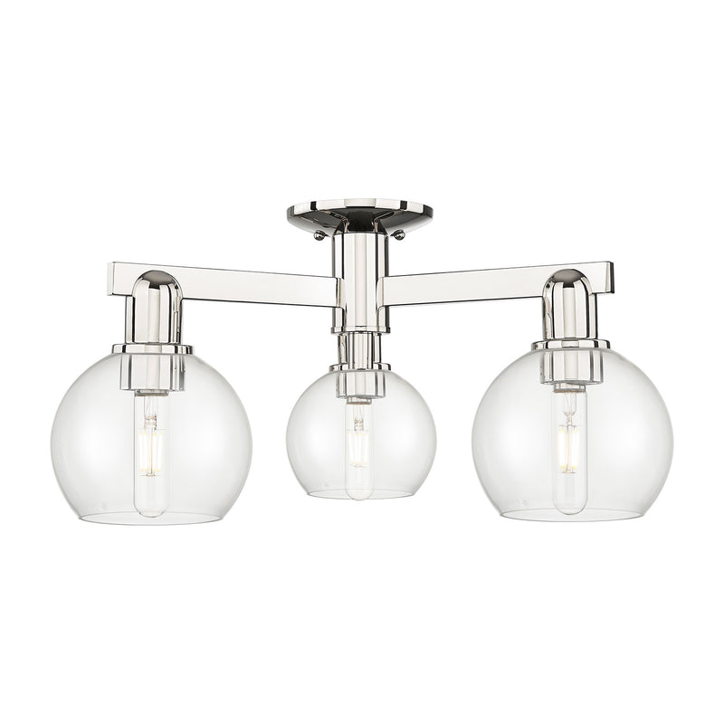 Innovations Athens 23in 3-Light Semi-Flush Mount | Industrial Modern Polished Nickel and Clear Glass | Damp-Rated Entryway & | Model 716-3F-PN-G122-6