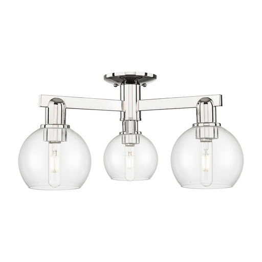 Innovations Athens 23in 3-Light Semi-Flush Mount | Industrial Modern Polished Nickel and Clear Glass | Damp-Rated Entryway & | Model 716-3F-PN-G122-6