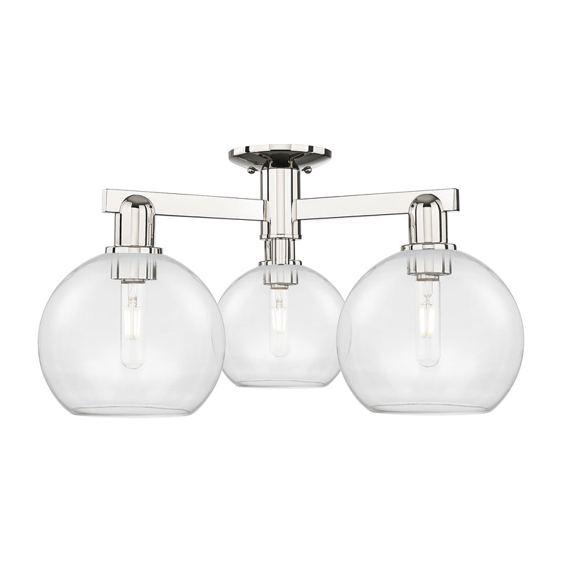 Innovations Athens 26in 3-Light Semi-Flush Mount | Industrial Polished Nickel Steel and Clear Glass | Kitchen & Hallway | 25.5 x | Model 716-3F-PN-G122-8
