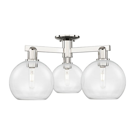 Innovations Athens 26in 3-Light Semi-Flush Mount | Industrial Polished Nickel Steel and Clear Glass | Kitchen & Hallway | 25.5 x | Model 716-3F-PN-G122-8