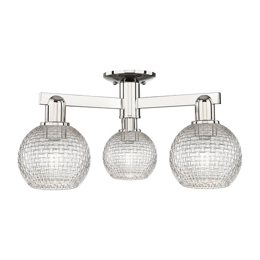 Innovations Athens 23in 3-Light Semi-Flush Mount | Industrial Polished Nickel and Clear Basket Weave Glass | Entryway & | Model 716-3F-PN-G122C-6CL