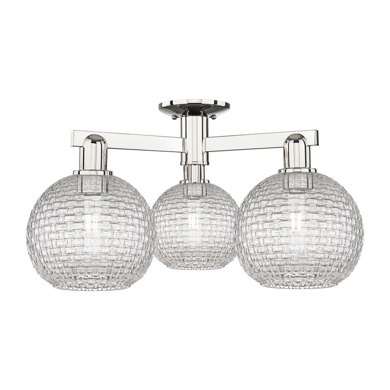 Innovations Athens 26in 3-Light Semi-Flush Mount | Industrial Polished Nickel and Clear Basket Weave Glass | Entryway & | Model 716-3F-PN-G122C-8CL