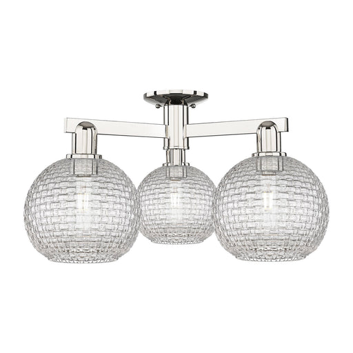Innovations Athens 26in 3-Light Semi-Flush Mount | Industrial Polished Nickel and Clear Basket Weave Glass | Entryway & | Model 716-3F-PN-G122C-8CL