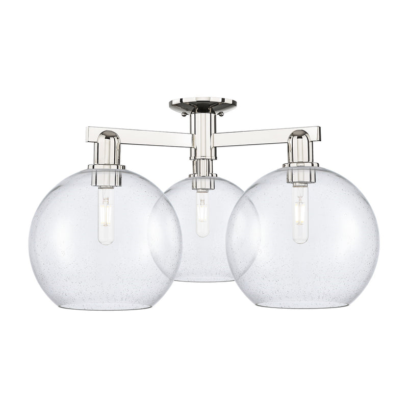 Innovations Athens 28in 3-Light Semi-Flush Mount | Industrial Polished Nickel Steel and Seedy Glass | Entryway & Hallway | 27.5 | Model 716-3F-PN-G124-10