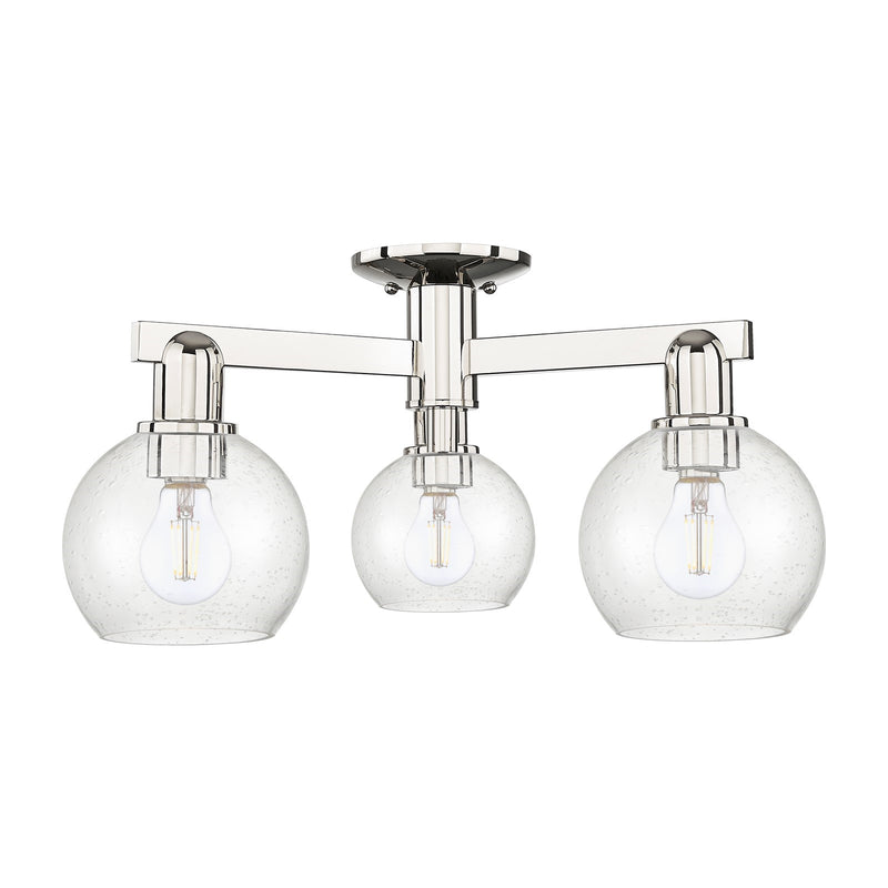 Innovations Athens 23in 3-Light Semi-Flush Mount | Industrial Polished Nickel Steel and Seedy Glass | Damp-Rated Entryway & | Model 716-3F-PN-G124-6