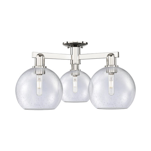 Innovations Athens 26in 3-Light Semi-Flush Mount | Industrial Polished Nickel Steel and Seedy Glass | Kitchen & Hallway | 25.5 x | Model 716-3F-PN-G124-8